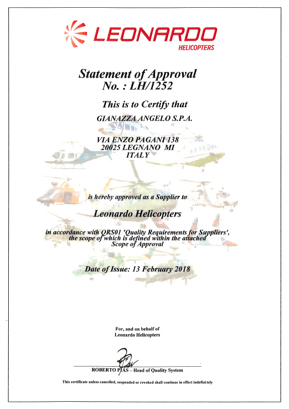 certificato leonardo helicopters