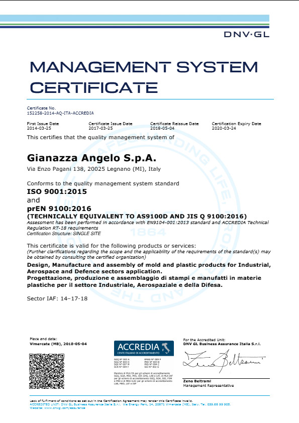Management System Certificate ISO 9001-2015 prEN 9100-2016